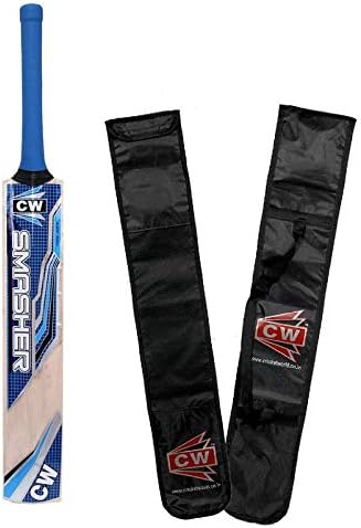 CW Smasher Blue Wooden Cricket Bat Kashmir Willow Cricket Bat Suitable for Leather Ball Size 4 - Full Size (Small Boy Junior Youth Adult) (5 for Age 10-11 Years)
