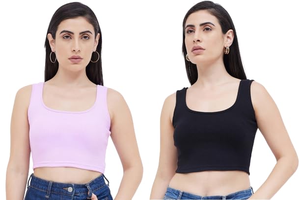 Ben Martin Women's Slim Fit Pack of 2 Cotton Stretchable Sleeveless Square Neck Tank Top