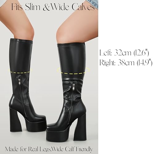 Image of LanreyTaley Elastic Women Knee High Boots Platform Chunky Heel Tall Boots Suede Dress Boots Side Zipper Stretch Boots Fall