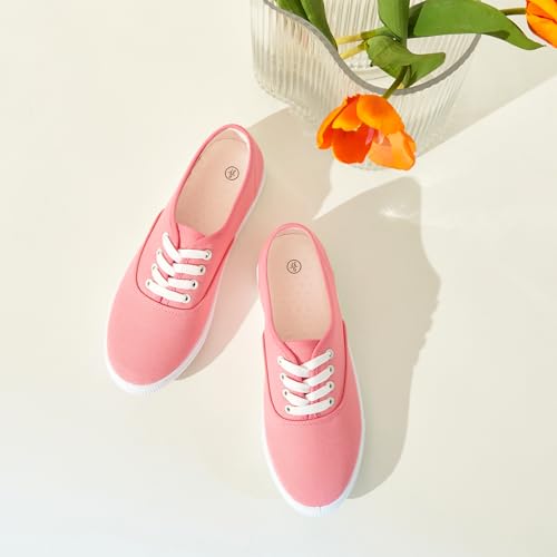 Womens Classic Canvas Sneakers,Low Top Canvas Shoes,Lightweight Casual Canvas Sneakers(Pink US12)