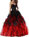 Strapless Puffy Quinceanera Dresses for Teens Gothic Ball Gown Plus Size Long Organza Rainbow Evening Gown for Women No Gradient Red 18