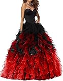 Chady Prom Gowns Plus Size Ball Gown Sweetheart Long Prom Dress for Women Sexy Elegant Puffy Satin Organza Ombre No Gradient Red 26, 26 Plus