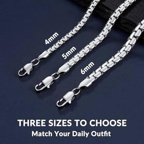 Jewlpire 4mm/5mm/6mm Silver/18K Gold Plated Flat Link Chain Necklace for Men, Stainless Steel Chain for Men, Hypoallergenic Men's Chain Necklaces 16 18 20 22 24 26 Inch - Image 4