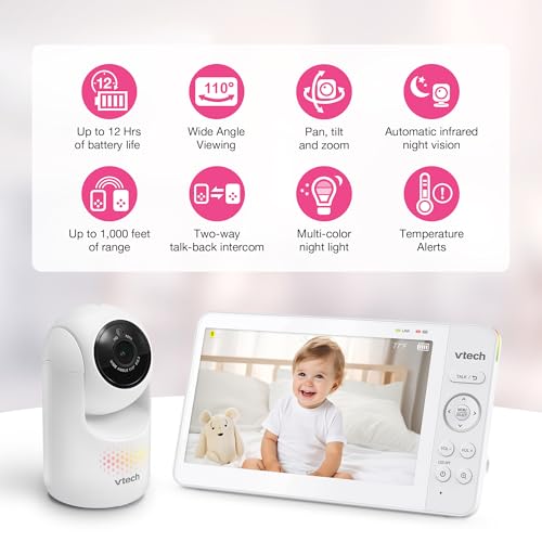 VTech [2025 Upgrade Baby Monitor with 7" IPS Screen, Pan Tilt Zoom Camera, No WiFi Video Baby Monitor with Camera and Audio, Multi-Color Night Light, 2-Way Talk, Lullabies, Advanced HQ Max by VTech - Image 2