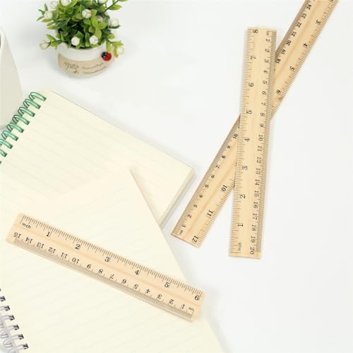 Vesslam 3 Pack Wooden Ruler Set, 6, 8, 12 Inch Rulers, High-Quality Metric Ruler, Easy to Read, mm, Sturdy and Durable Straight Edge for Drawing, Home, Office, Engineering - Image 4