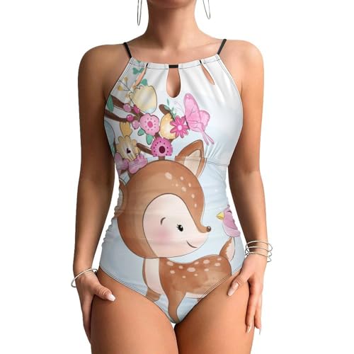 Monokini plage femme anti-ventre gonflé avec drapé artistique oiseaux