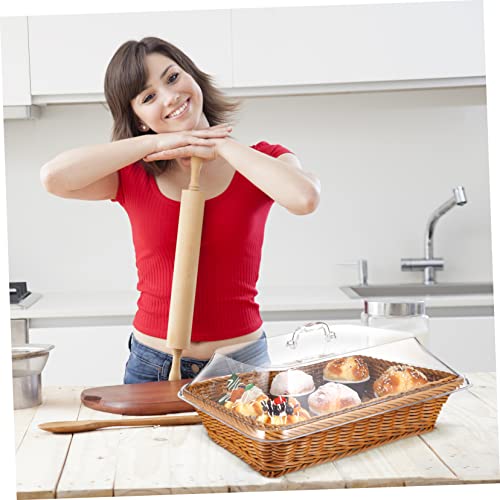 Cabilock Cesta De Imitação De Vime Cesta De Pão Tecido Com Tampa De Acrílico Para Servir Cesta De Pã
