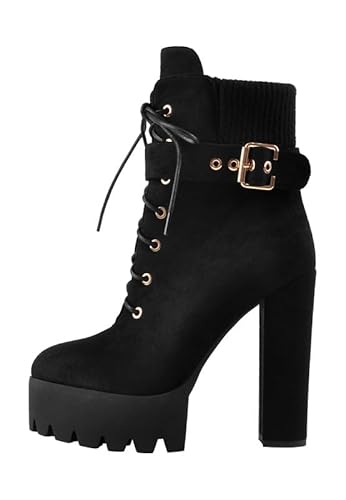 MissHeel Bottines à talons hauts en daim synthétique Noir, Noir , 40 EU