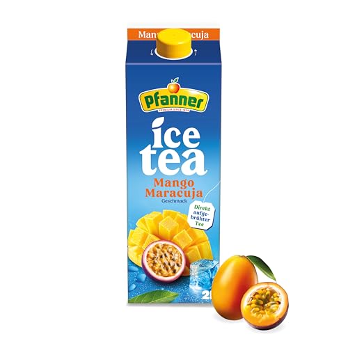 Pfanner Eistee Mango-Maracuja 1 x 2 l Tetra Pak Direkt aufgebrühte Schwarzteesorten mit Mango- und Maracujasaft - Ice Tea Karton