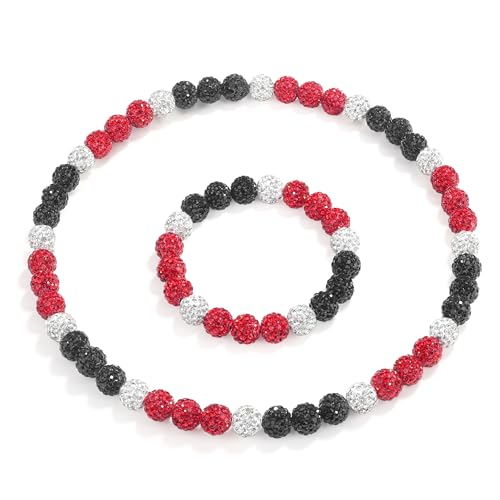QINJIEJIE Baseball Necklace for Men Black Red Necklace Bracelet Set 18in Bling Diamond Rhinestone Baseball Drip Accessories Stuff for Player Team Lover