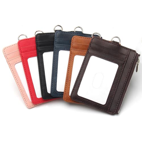Card Holder，Blocking Zippered Badge Holder PU Leather Card Wallet with Slots and Detachable Neck Lanyard for Office or School3