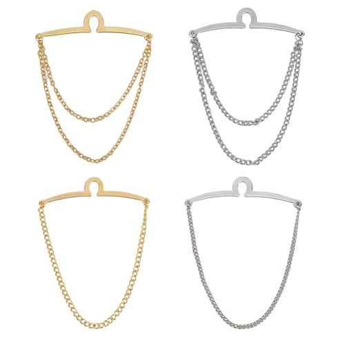 SUPERFINDINGS 4Pcs 4 Colors Men's Gold Silver Tie Chain Set Fashion Necktie Clips and Chains Men’s Accessories with Ring Clasps for Suits Elegant Tie Pins and Tacks for Business
