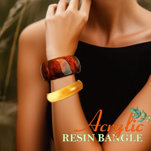 ACEDRE Chunky Resin Bangle Bracelet Set Gold Round Acrylic Wide Wristbands Statement 2PCS Jewelry for Women3