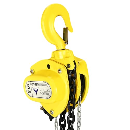 Image of HYCO Label Flymax VD Heavy Duty Type Hand Chain Pulley Block, Heavy Duty Manual Hoist, 3 Meter Lift, Yellow Steel Construction for Transport, Warehouse, Workshop, Garages (5 Ton)
