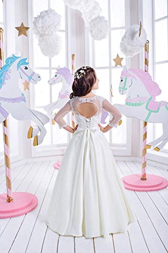 HEVECI White Holy Communion Dresses for Girls Long Sleeves Flower Girl Dress for Wedding2