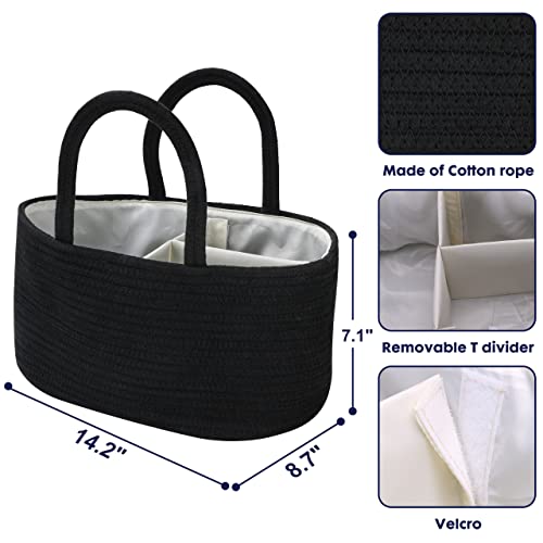 Image of XUANGUO Cotton Rope Baby Diaper Caddy Organizer Basket for Boys Black