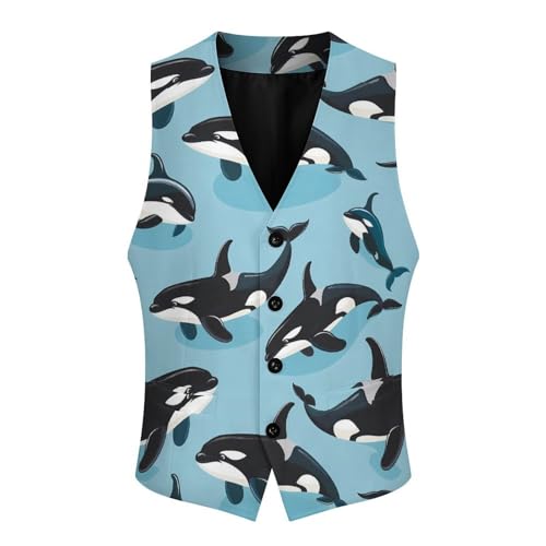 Killer Whales Orca Pattern Men's Suit Vest Slim Fit Business Dress Party Pattern Waistcoat Vest Top 6