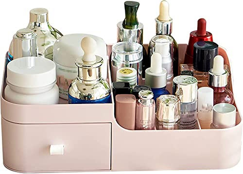 Image of Amazon Brand - Umi 1 Pc Makeup Organiser Cosmetic Storage Box with Drawer Plastic Case Holder for Home, Dressing Table, Cosmetic, Lipstick, Nail Polish, Brushes, Skincare, Lotions, Perfumes (Pink)