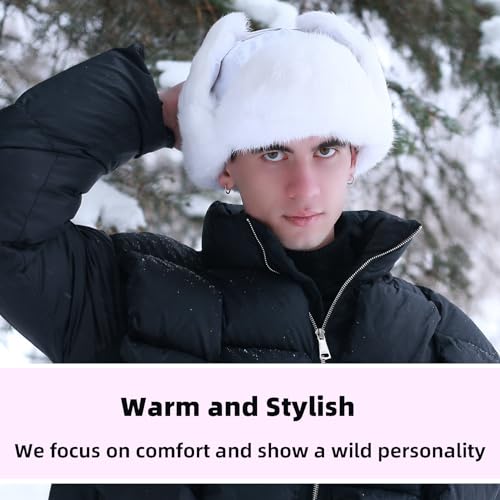Image of Winter Trapper Hat for Men Women Warm Soft Russian Ushanka Hat Real Rabbit Fur Aviator Bomber Hats Winter Hats with Ear Flaps