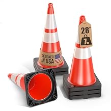 GECCO TM 6 Pack 28 Inch 7 Lb Heavy Duty Orange Traffic Cones Set | Durable Safety Cones, Orange Cones, Parking Cones, Construction Cones, Road Cones | PVC Plastic & Black Base - [PRO Series]