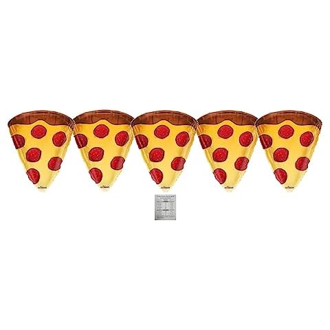 Pizza Slice Shaped Set Of 5 Happy Birthday 18'' Mylar Balloons Birthday Party Decorations Includes FREE Helium Chart Valueballoon Party & Gifts Cover