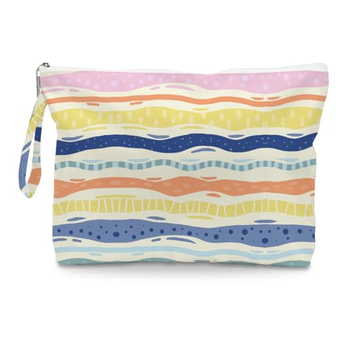 Fokongna Floral Print Wet Bag, Small Portable Waterproof Multi-Functional Organizer for Women, Multicolor Wavy Stripe,Ideal for Daily, Beach & Travel,