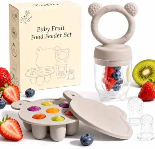 Silikon Fruchtsauger Baby: Schnuller und Muttermilch, Eis am Stiel, Gefrierschrank, Aufbewahrungsbehälter für Babynahrung, Eiswürfel für Babyzahnen und Selbstfütterung (Grey)