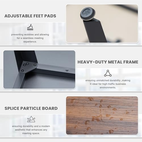 Shahoo 8FT Conference Table, Large Meeting Table with Rectangle Grommet and Metal Frame, Modern Seminar Boardroom Table for Office Conference Room, Black and Brown(94.5L*47.2W*29.9\" H)