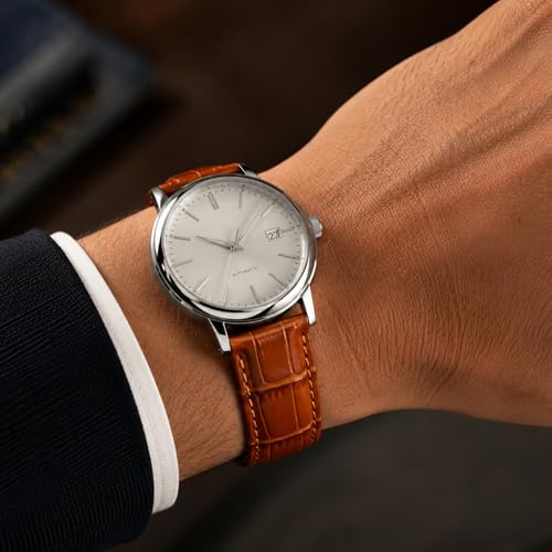 Image of Bandini Mens Leather Watch Band - Extra Long & Regular, Premium Top Grain Alligator Embossed Strap, Durable Upgrade Replacement, Comfortable Leather, Fits Large Wrists, 18mm to 38mm