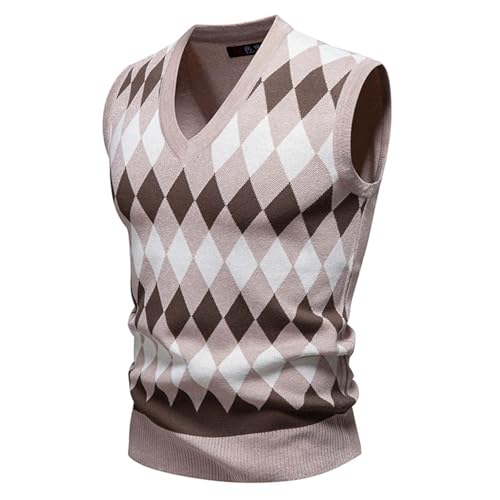 Xiaojmake Men's Argyle Sweater Vests Rhombus Sleeveless V Neck Knit Pullover Vest Fall Winter Warm Tank Tops Cotton Knitwear