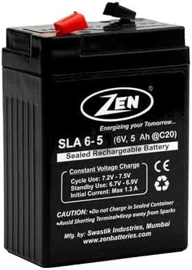 Zen SLA 6-5 (6 Volts 5 Ah) SMF Sealed Maintenance-Free Rechargeable Battery - Ideal for Weighing Scales, Emergency Lights, Telecommunication, Alarms & Toys.