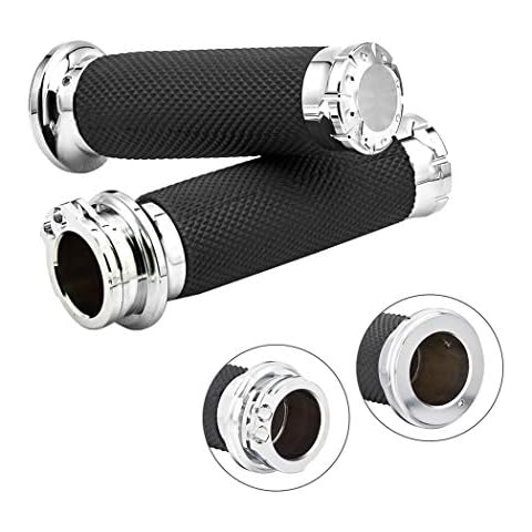 Benlari Chrome 1 Inch Motorcycle Hand Grips Handlebar Grips Cable Throttle Compatible for Harley Davidson Sportster Touring Dyna Softail Street Glide 883 1200 Cover