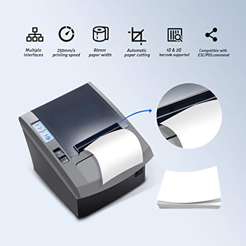 ACLAS 3\'1/8 Thermal Receipt Printer 80mm w/Auto Cutter Cash Drawer ESC/POS Windows for Bill POS Receipt Printers (10 inches/sec, USB + Ethernet Serial Port) - Thumbnail 3