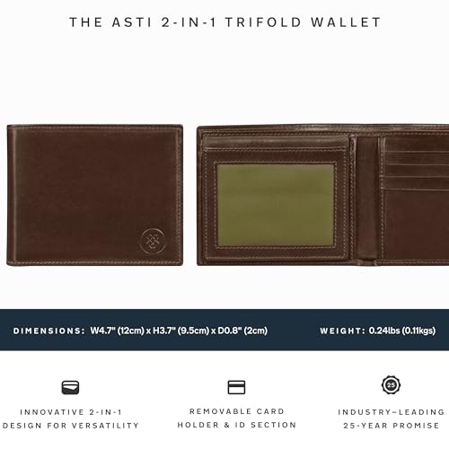 Image of Maxwell Scott - Personalized Mens Luxury Leather 2-in-1 Trifold Wallet with Card Holder and ID Window - The Asti Dark Brown