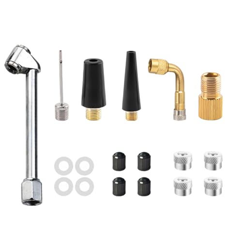 JNNJ Extensión De Válvula De Neumático, Válvula ángulo 90 ° con Extensiones Goma De La Válvula del Neumático Tapas, Extensores Vástago Válvulas Metal con Agujas Bomba Aire, para Coche Moto Bicicleta