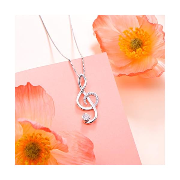 DAOCHONG 925 Sterling Silver CZ Treble Clef Pendant Musical Note Music Necklace for Women Teen Girls