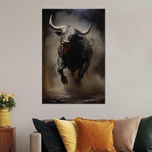 LMYCHENG Tableau sur toile représentant un taureau : Affiche animal sauvage, peinture de taureau pour salon, décoration murale (40 x 60 cm/sans cadre)