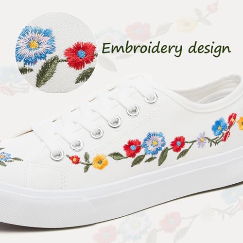 yageyan Womens White Embroidery Canvas Sneakers Low Top Tennis Shoes Womens Causal Sneakers2