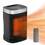 Small Portable Space Heater for Indoor Use - with 70°Rotating Feature, JIBUFI 1500W PTC Electric Heater, Rapid and Safe Heating, Remote Control, 1-12 Hr Timer for Bedroom, Office, etc, Silver
