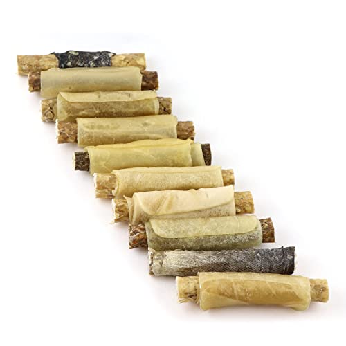 DOGBOSS 100% Natur gefüllte Kaurollen in verschiedenen Größen und Geschmack (10er Probierset 13 cm)