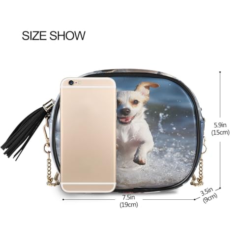 ALAZA Women's Puppy Run at The Beach PU Leather Crossbody Bag Shoulder Purse with Tassel3