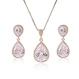 Crystal Jewelry Set for Women - Gold Pear-Shape Sterling Silver Full Teardrop Cubic Zirconia Bridal