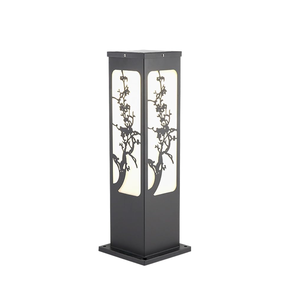 GTHTUHFD Black Pillar Outdoor Light, Chinese Style Pole Lamp, Modern Street Lighting For Patio, Backyard, Front Porch Decor,Plum Blossom-H:23.6inch/60c