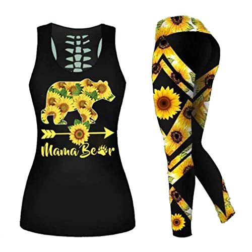 Débardeur imprimé tournesols 3D et legging de yoga M pour femme