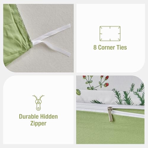 Image of Lekesky King Size Duvet Cover Set, Lightweight Soft Microfiber Comforter Cover, Reversible Duvet Cover King with Floral Pattern, 3 Pieces Green Bedding Set with Zipper and 2 Pillowcases