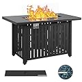 Greesum 44" Propane Gas Fire Pit Table 50,000 BTU Outdoor Rectangular FirePit with Lid, Rain Cover for Outside Garden Backyard Deck Patio, Black