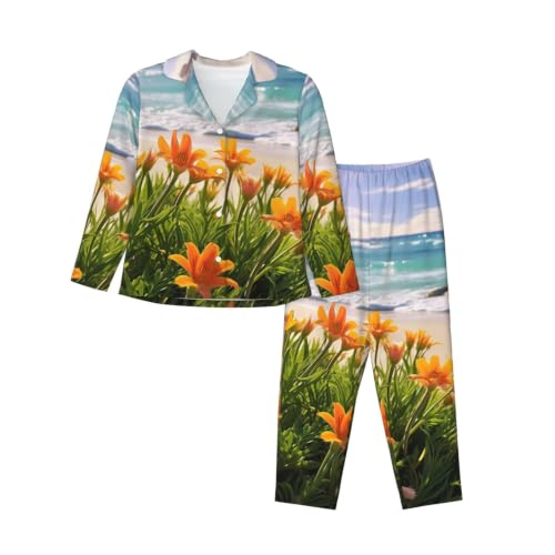 Pyjama classique femme manches longues noir imprimé floral