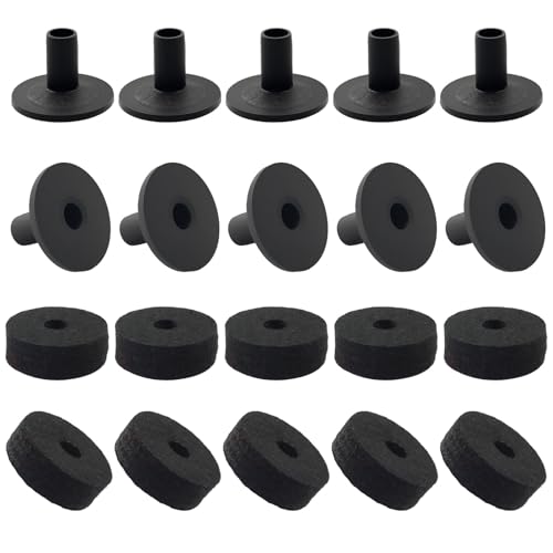 Murtenze 20 PCS Cymbal Stand Sleeves and Felts Set, Black 10 Pcs Cymbals Stand Felt Pads, 10 Pcs Plastic Drum Sleeves, Essential Replacement Accessories for Drum