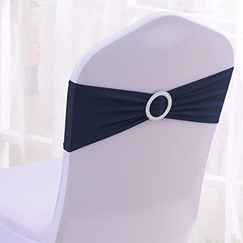 50Pcs Spandex Chair Sashes Bows Elastic Chair Bands With Buckle Slider Sashes Bows For Wedding Decorations (50Pcs, Navy Blue) #TOP7