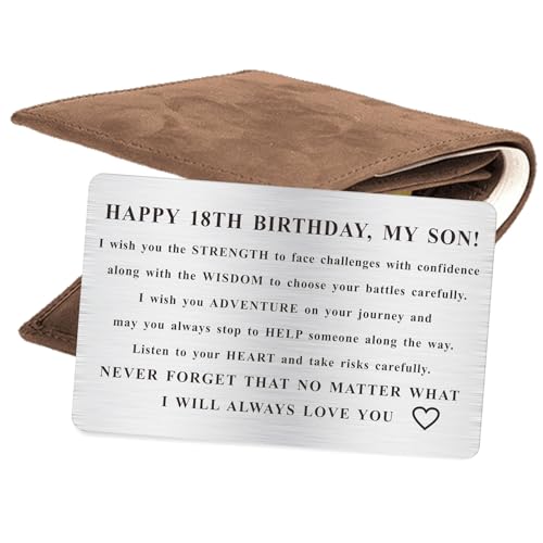 MXRSDF Son 18th Birthday Card Gifts for Him, 18 Year Old Boy Birthday Decorations for Men, Metal Wallet Card